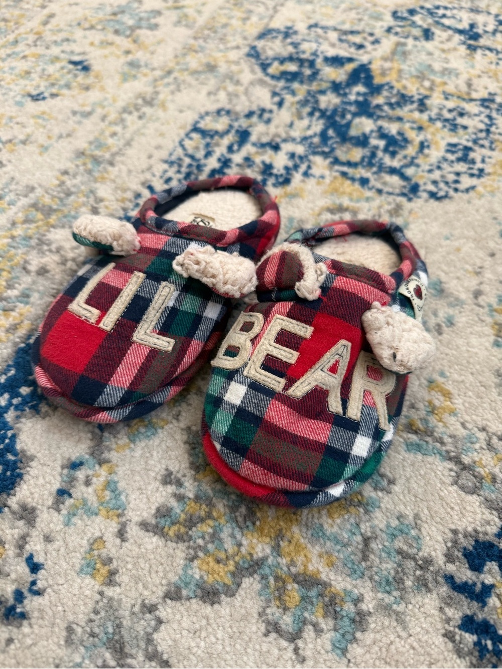 Plaid Lil Bear Baby Slippers - Red & Green